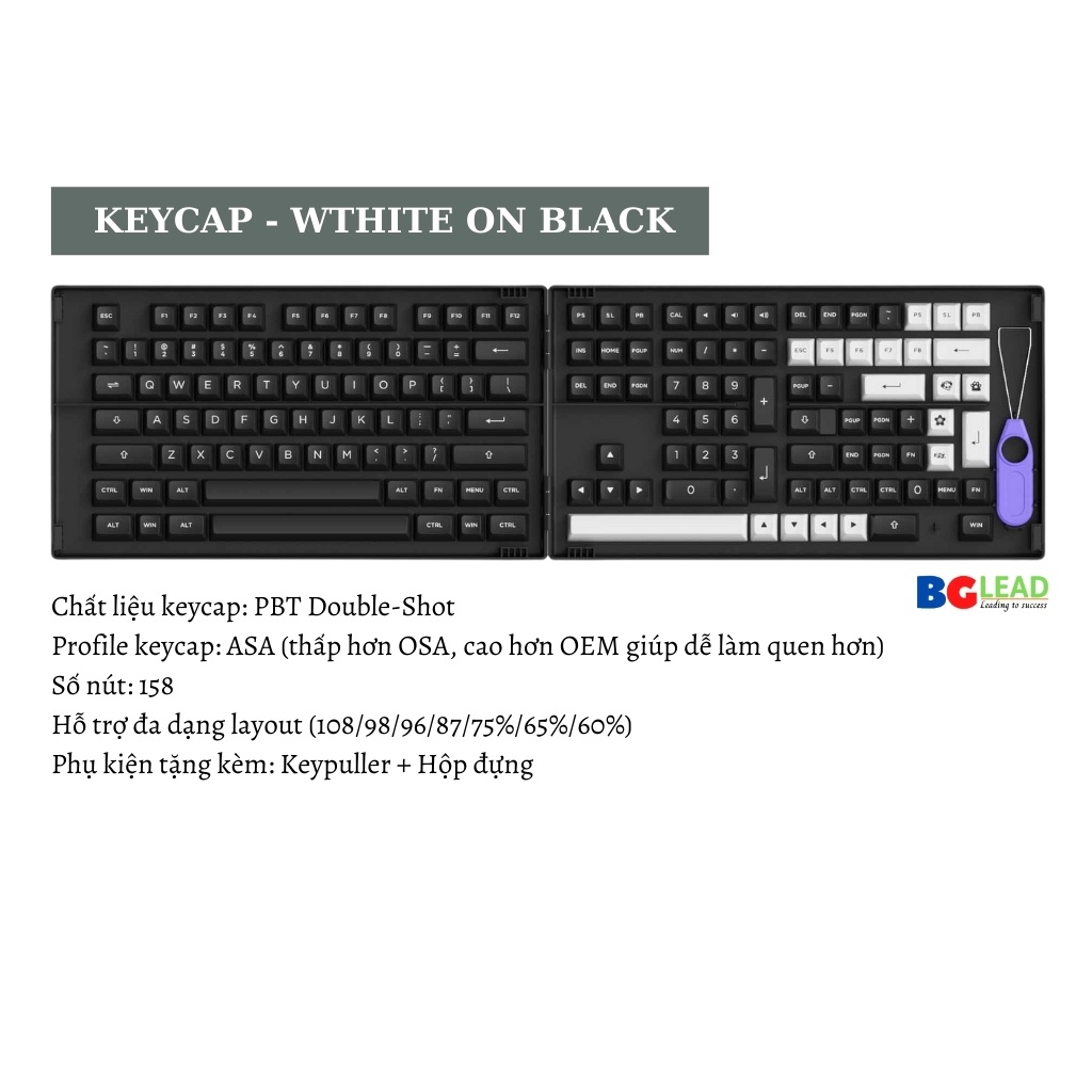 [Chính hãng] Keycap bàn phím cơ AKKO - White on Black| Black on White BoW (PBT Double-Shot|ASA profile|158 nút)