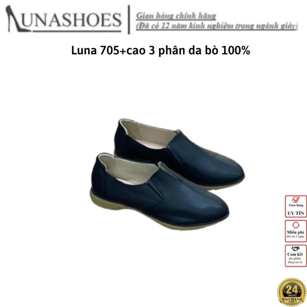 Giày slip on, giày lười nữ da bò thật LUNASHOES 705 đi êm chân dễ phối đồ )