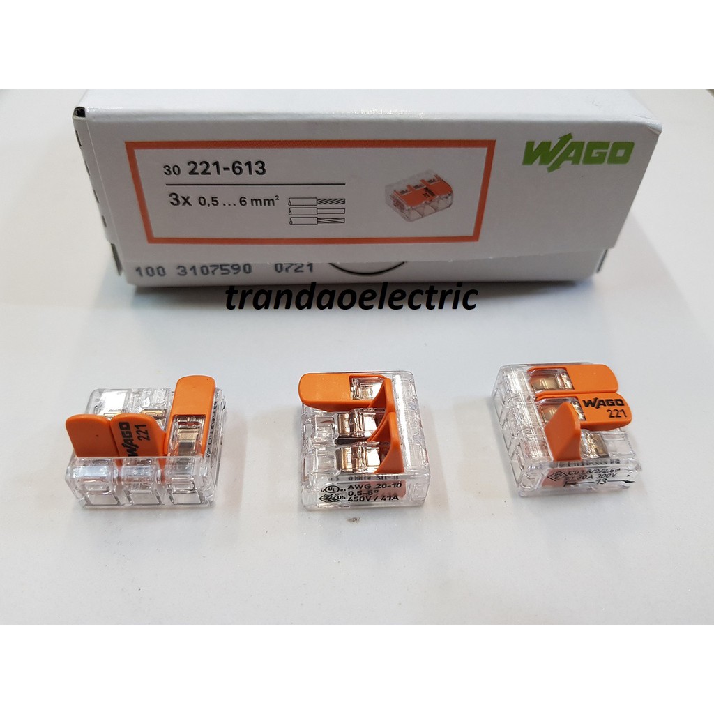 Đầu nối dây điện 3 dây 6.0mm2 41A WAGO COMPACT 221-613