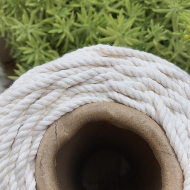 Dây thừng cotton đan Macrame màu trắng kem sợi xoắn 3mm, 4mm