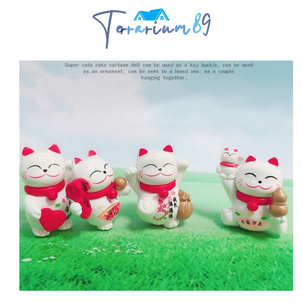 quà tặng tiểu cảnh terrarium tượng trang trí mèo thần tài mini decor bàn làm việc