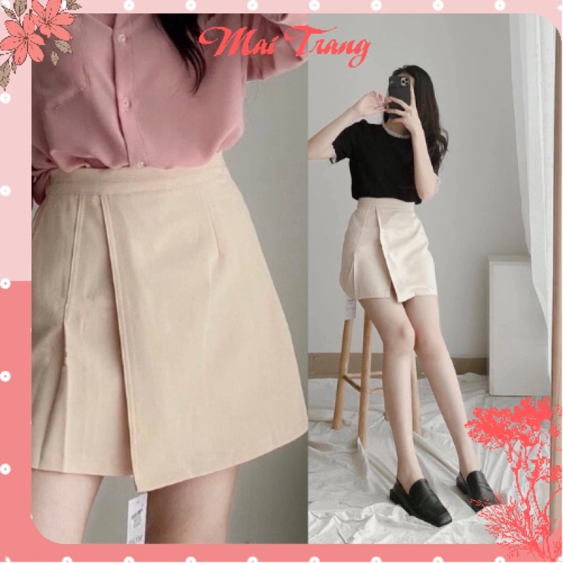 Chân váy chữ A công sở xẻ tà, Chân váy nữ ngắn lưng cao 2 lớp có quần trong chất đẹp – (CV05)