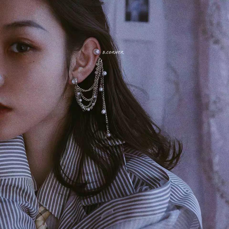 Bông Tai Dây Hạt Trắng - TS1155