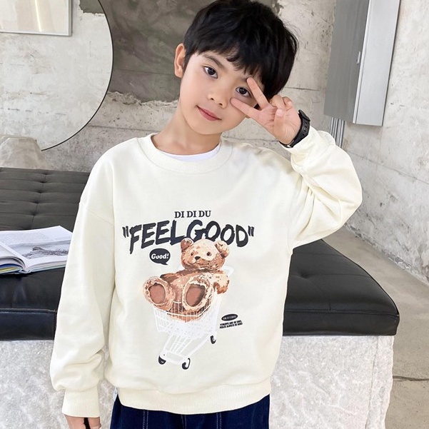 Áo nỉ màu đông "FEEL 3D" 14-45kg cho bé trai, bé gái 4-15 tuổi. Hàng may kỹ, chất da cá đẹp. STB37