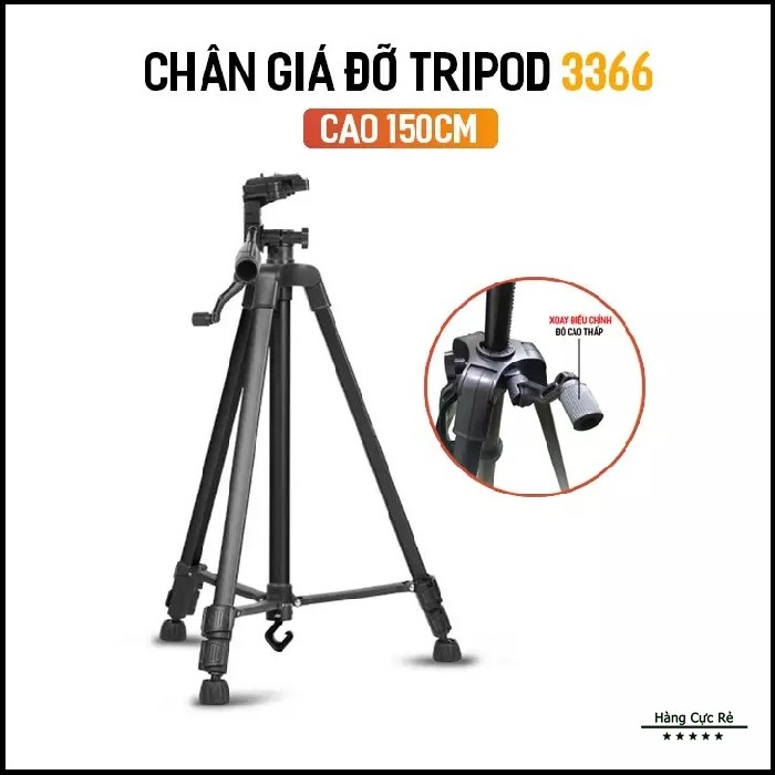 Tripod điện thoại 3 chân loại Tốt, độ cao lên đến 1m5 - Chân đế chụp hình máy ảnh 3366 - Shop Hàng Cực Rẻ