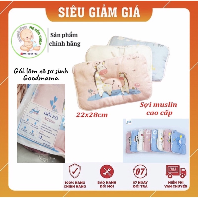 Gối xô lõm sơ sinh Goodmama sợi musilin ( chính hãng ) mềm mại an toàn cho da bé