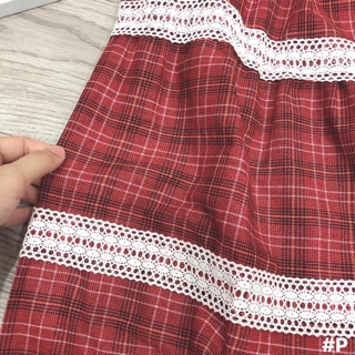 Đầm maxi hai dây kẻ đỏ (ảnh thật)