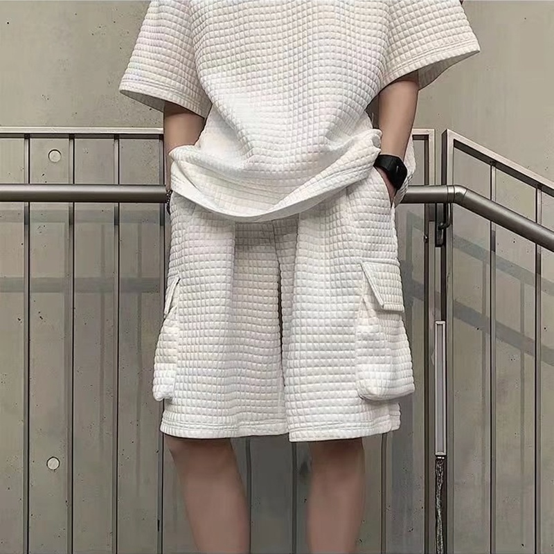 Bộ đồ thể thao 2 món áo tay ngắn + quần short màu trơn phong cách Hàn Quốc thời trang mùa hè cho nam