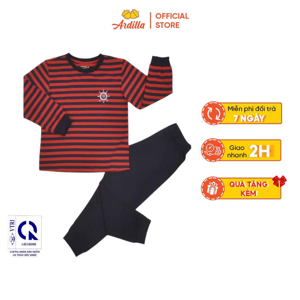 Bộ Quần Áo Thu Đông Bé Trai ARDILLA Thiết Kế Dài Tay, Cổ Tròn, Họa Tiết Kẻ Sọc Năng Động Cho Bé 8-13 Tuổi T132BW20