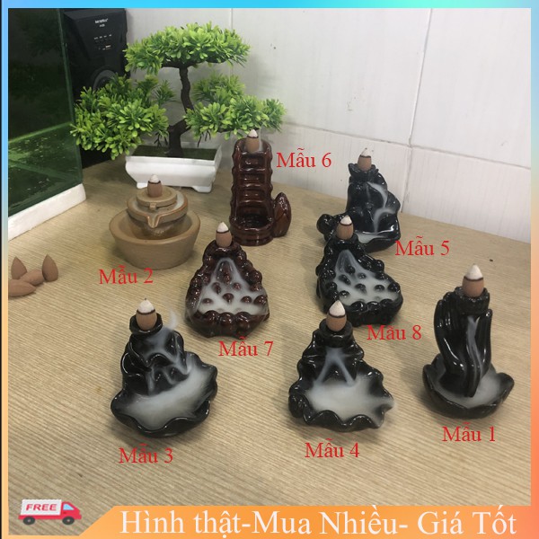 Thác khói trầm hương  GỐM CAO CẤP tặng 10 nụ trầm hương tỏa khói ngược