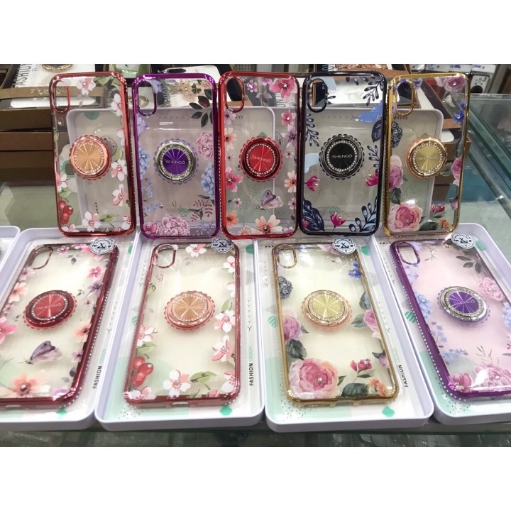 Ốp Lưng Hoa Đính Đá kèm iRing Shengo iPhone 7 Plus, 8 Plus