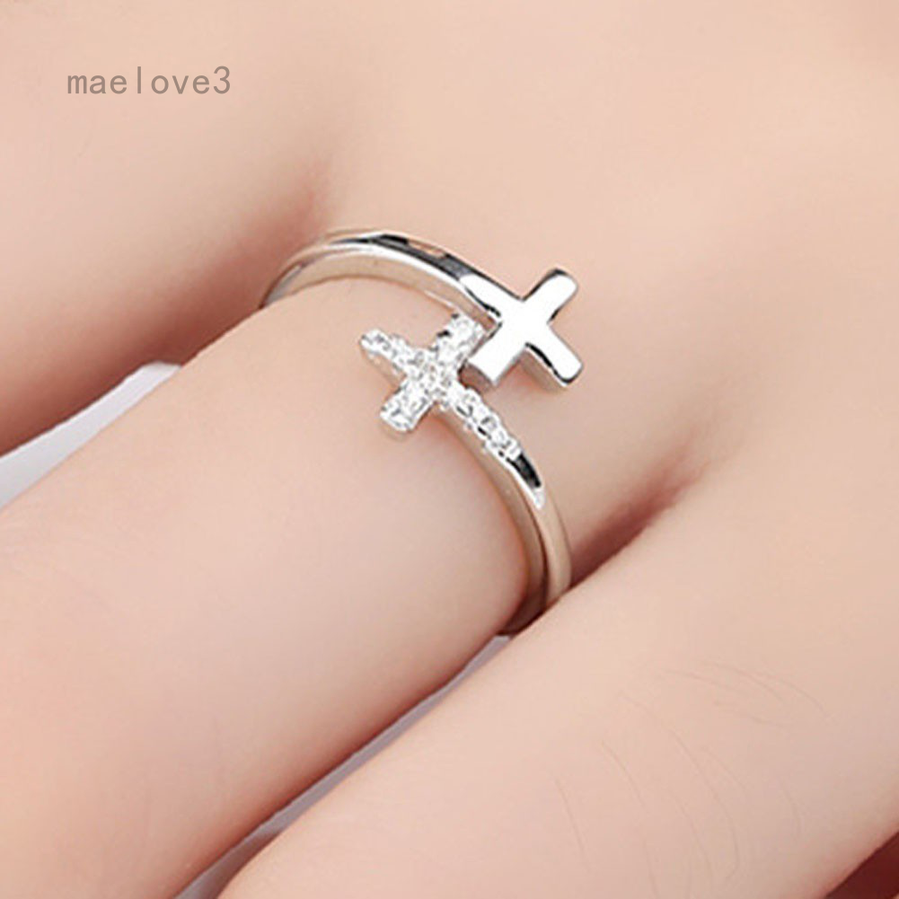 Nhẫn Mạ Bạc 925 Hình Thánh Giá Đính Đá Xinh Xắn