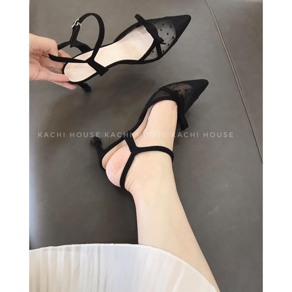 Giày Kachi lưới chấm bi, gót nhọn 5P