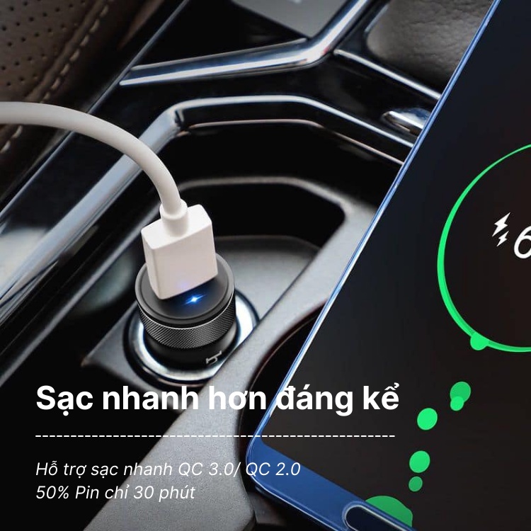 [Mã LIFEAUMAY giảm 10% tối đa 30k đơn 150k] Tẩu sạc nhanh QC 3.0 trên ô tô Hoco Z32 18w Mini Size