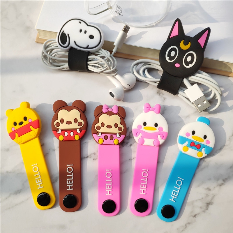 （Bán nóng）Headphone storage buckle Apple Huawei cartoon silicone winding cute hub data cable anti-winding