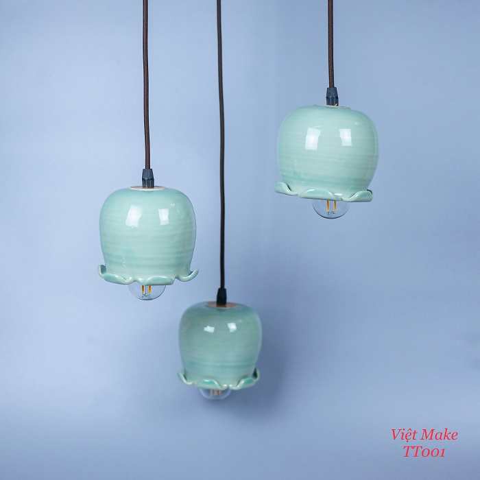 Đèn thả hoa chuông gốm, Đèn Gốm Sứ Bát Tràng trang trí nội thất, đèn phòng ngủ