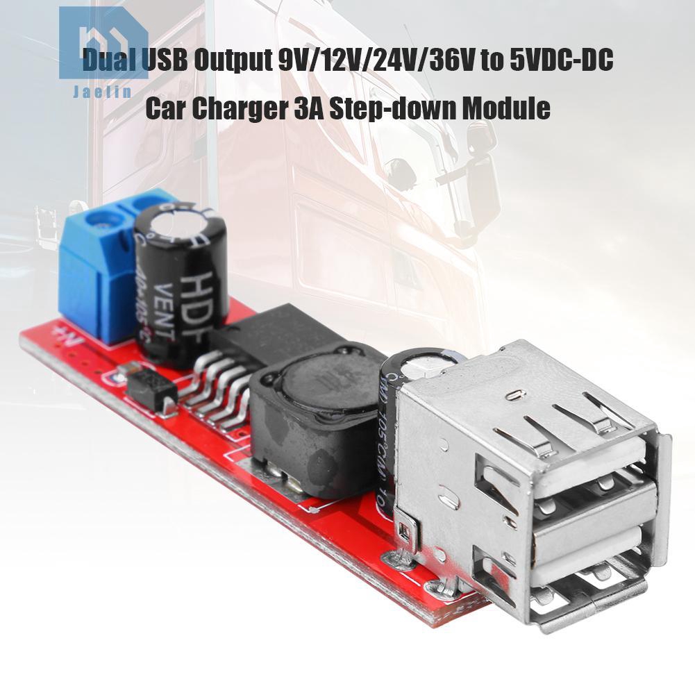 Jae*☀Dual USB Output 9V/12V/24V/36V to 5VDC-DC Car Charger 3A Step-down Module✠