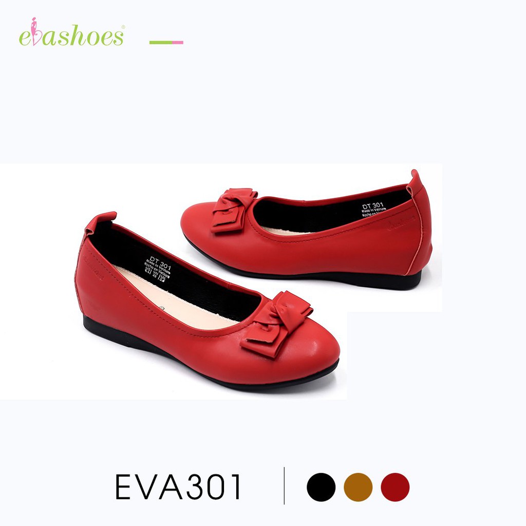 Giày Búp Bê Độn Đế 2cm Mũi Tròn Phối Nơ Da Cao Cấp Evashoes - EVA301