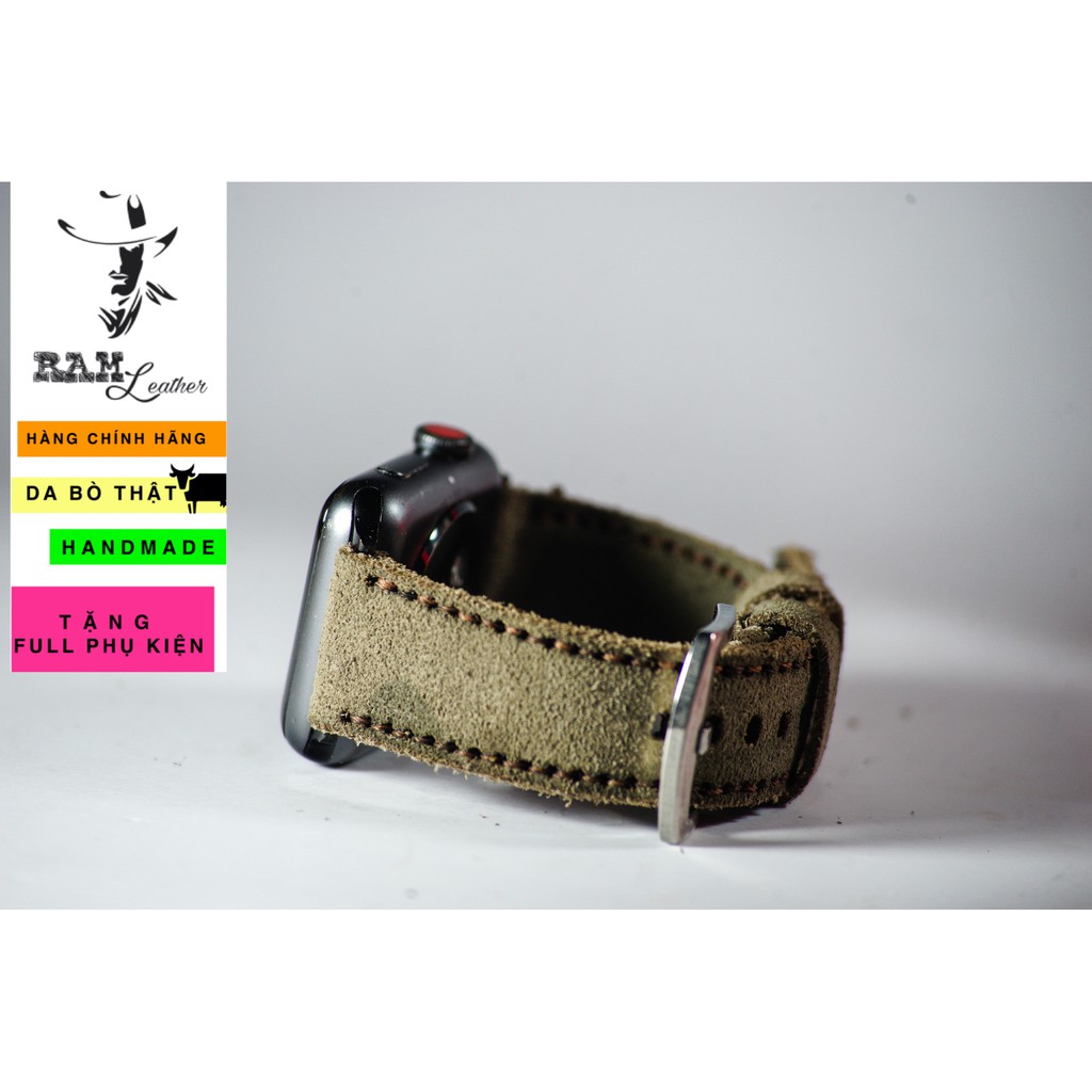 Dây đồng hồ da bò thật rằn ri quân đội handmade bền chắc cao cấp RAM Leather 1968 - tặng khóa chốt và cây thay dây