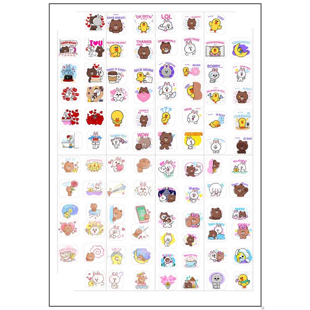 sticker gấu brown vịt sally thỏ cony SI2 hình dán dễ thương trang trí dán sổ dán điện thoại 1 tờ 7*19,5cm bullet journal