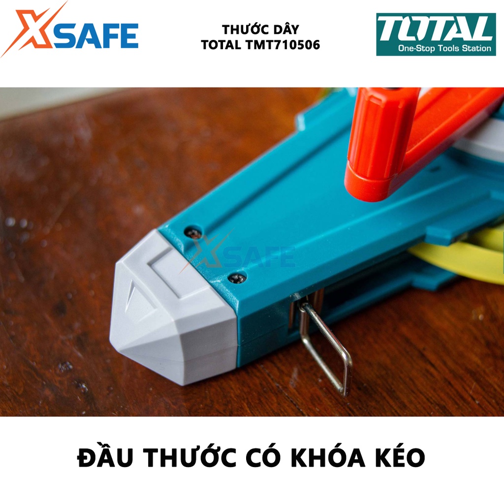 Thước cuộn thép TOTAL TMT710506 Thước kéo thép chiều dài 50m, bề rộng lá thước 12.5mm, đo lường, đo đạc chính xác -XSAFE