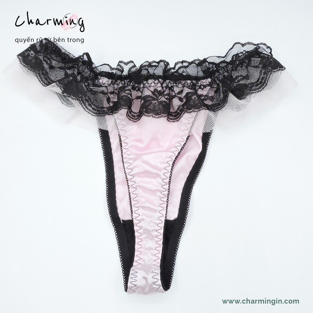 Quần lót T-back satin mịn  lưng ren co giãn siêu sexy - QLTB0008