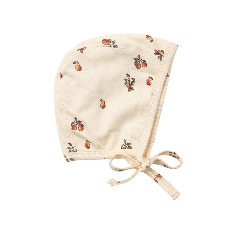 Mũ sơ sinh buộc dây cotton organic Minoo Hoạ tiết hoa nhí xuất Hàn