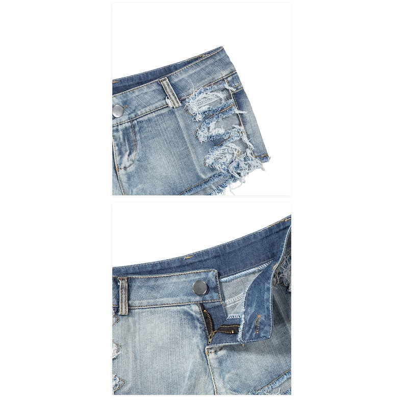 Quần Short Denim Lưng Thấp Phối Nút Phong Cách Đường Phố Quyến Rũ Cho Nữ