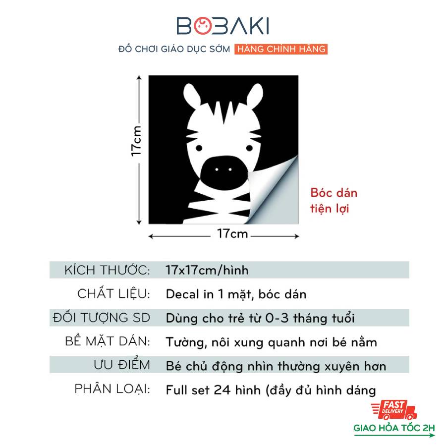Thẻ dán tường kích thích thị giác đồ chơi cho bé phát triển giác quan thương hiệu BOBAKI