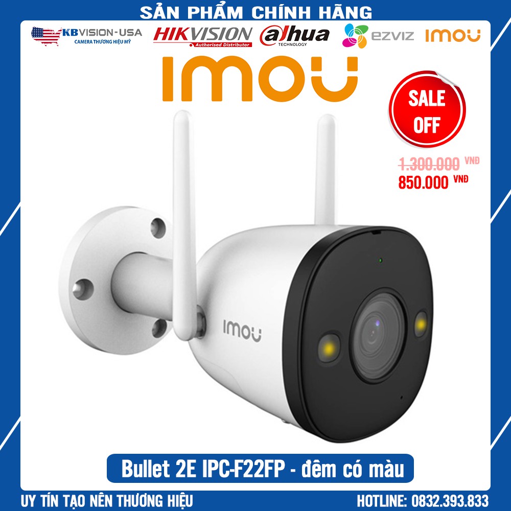 Camera IP WiFi IMOU Ngoài Trời 2.0Mp IPC-F22FP - Đêm Có Màu + Thẻ Nhớ Tùy Chọn