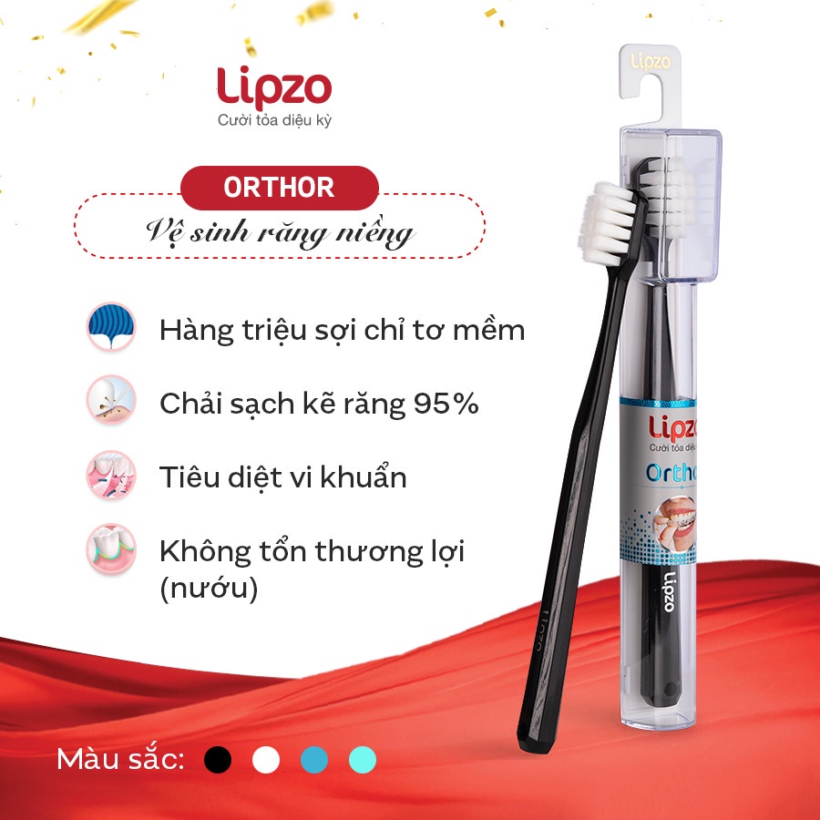 Combo 3 Bàn Chải Đánh Răng LIPZO Orthor Cao Cấp Công Nghệ Chỉ Tơ 2 Đầu Mềm Mảnh Chuyên Biệt Cho Người Niềng Răng