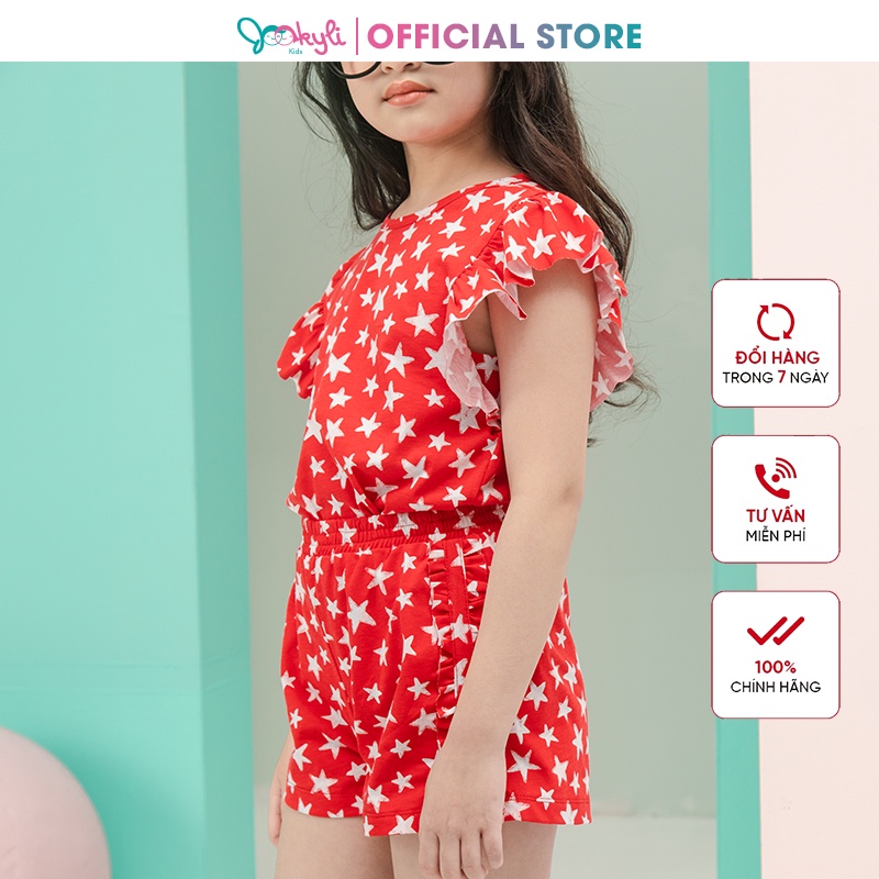 Bộ Jumpsuit bé gái thiết kế Jookyli họa tiết đỏ, vải voan cao cấp, mềm mại 95G0888