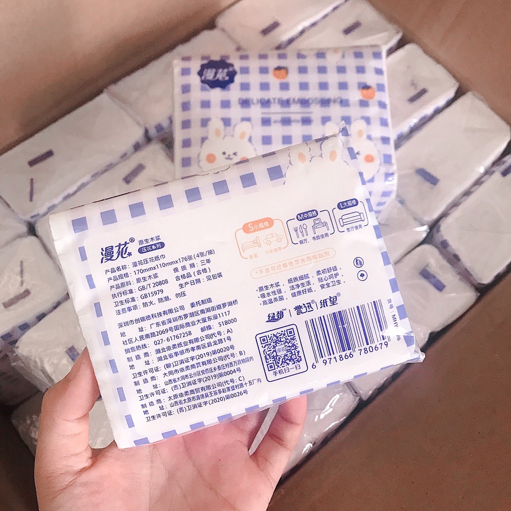 Thùng 40 Gói Giấy Ăn Thỏ Vỏ Xanh 4 Lớp (176 Tờ)