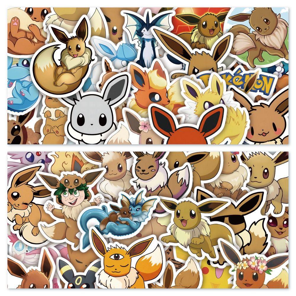 Bộ 50 Miếng Dán Họa Tiết Pokemon Eevee Cổ Điển Độc Đáo Trang Trí Vali / Ván Trượt / Văn Phòng / Trường Học