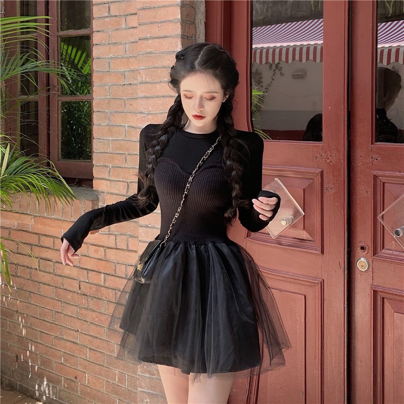 Đầm ngắn kiểu Pháp sợi lưới công chúa