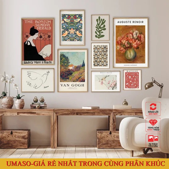 Set 9 tranh treo tường canvas SIZE LỚN chủ đề Vangohn - phong cách sang trọng hiện đại