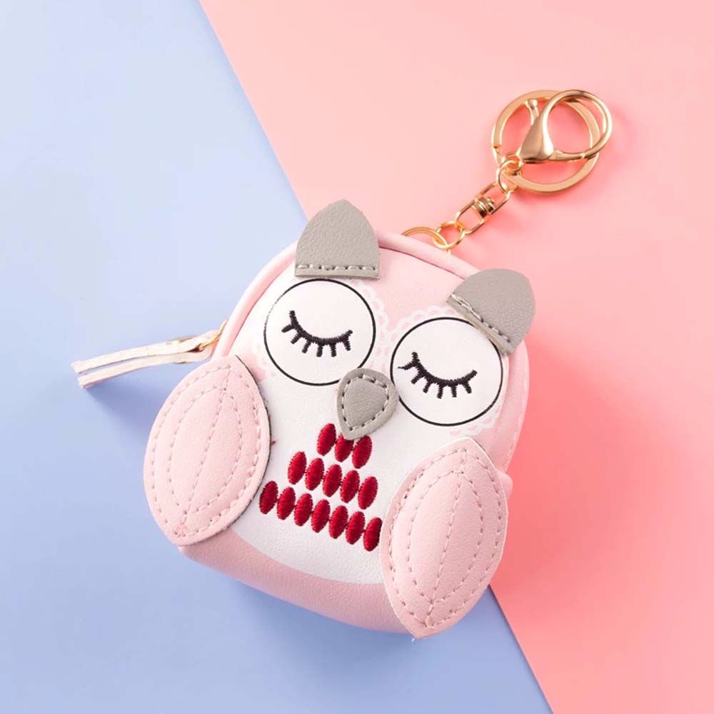 Ví đựng tiền xu mini kiểu móc khóa bằng da PU hình chim cú mèo dễ thương nhiều màu sắc xinh xắn dành cho nữ