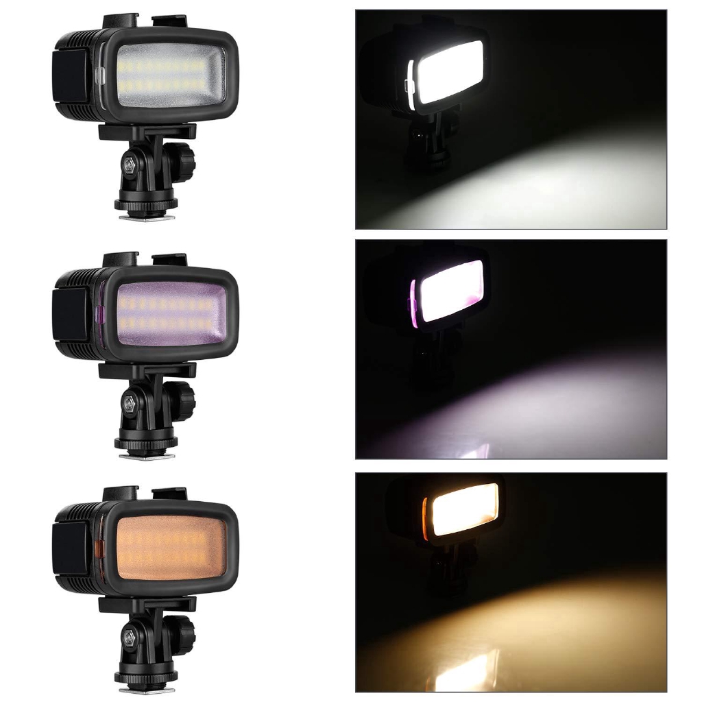 Đèn LED 3 màu  có flash chống nước 131ft/40m dùng cho GoPro Hero 7 6 5 4 3+ DSLR