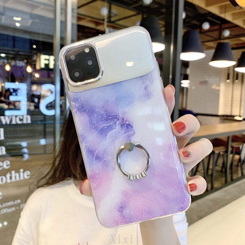 Casing OPPO Find X3 X2 Pro OPPO Reno 5 4 4G 3 Pro 2F 2Z 2 Z 10x Room K1 K5 A1k Phone Case With Finger Ring Holder Marble Plating Makeup Mirror Soft TPU Cover