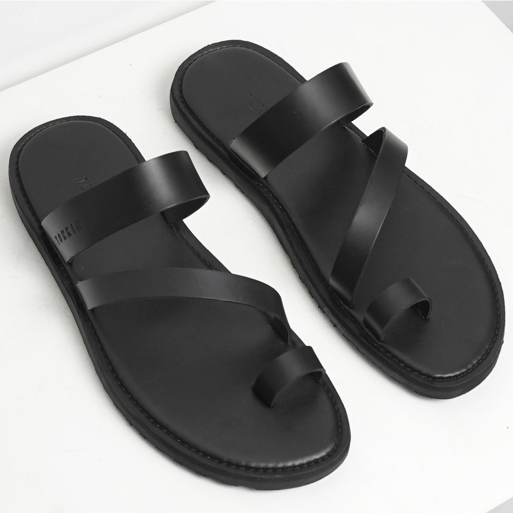 Dép Da XỎ NGÓN BIRKEN STOCK nam màu đen Da thật Unisex CHỐNG THẤM MỒ HÔI chịu nước thương hiệu TONKIN