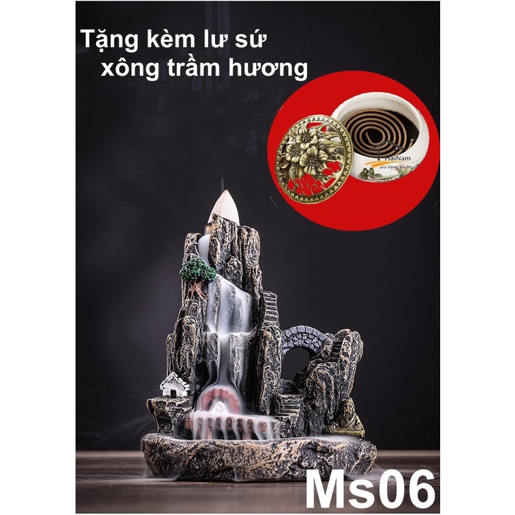 Thác khói trầm hương tự nhiên khói tỏa ngược tiểu cảnh thư giãn, an nhiên