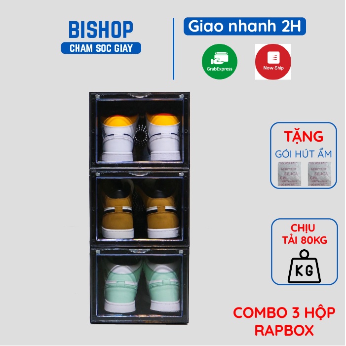 Combo 3 Hộp Đựng Giày RAPBOX Size To Cửa Mở Nam Châm Nhựa Cứng Cao Cấp - Video Thật Tại Bishop