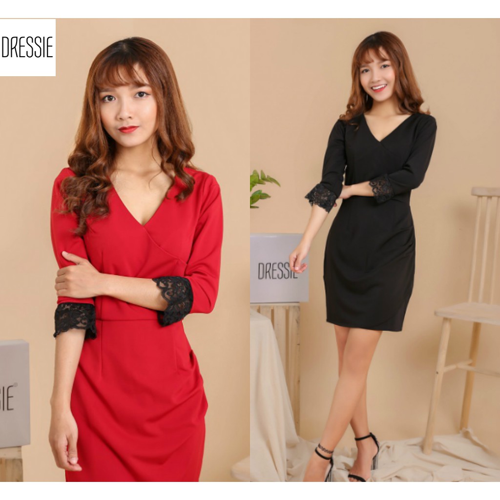 Váy Áo Đầm Ôm Body DRESSIE Công Sở Dạo Phố Dự Tiệc Cưới Thời Trang Nữ Đẹp Xinh Xắn - DB70 (Đen - Đỏ)