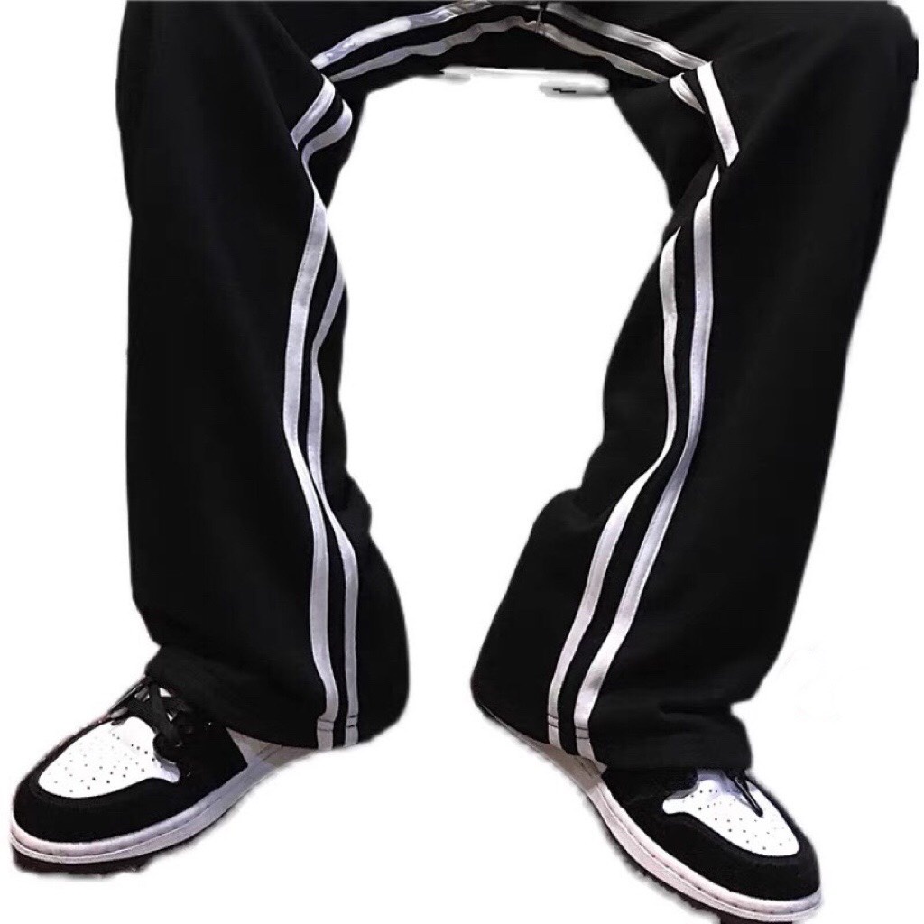 Quần Dài 2 Sọc Ống Suông Phối Chỉ Trắng Unisex - Quần Cullote Đen Viền Chỉ Nổi