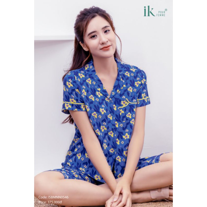 Bộ mặc nhà Pijama áo cộc tay quần lửng Lanh IK0547 Giá 355.000đ