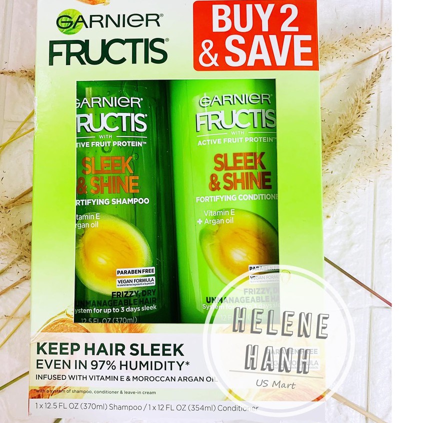 [USA] SET Dầu gội xả GARNIER FRUCTIS SLEEK & SHINE 370ML