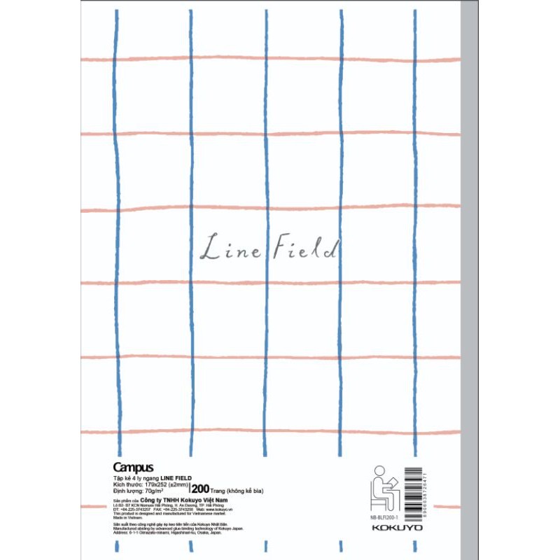 Lốc 5 Quyển Tập Sinh Viên 200 Trang Kẻ 4 Ly Ngang Line Field Campus - Tập Vở B5 Giấy 70Gsm