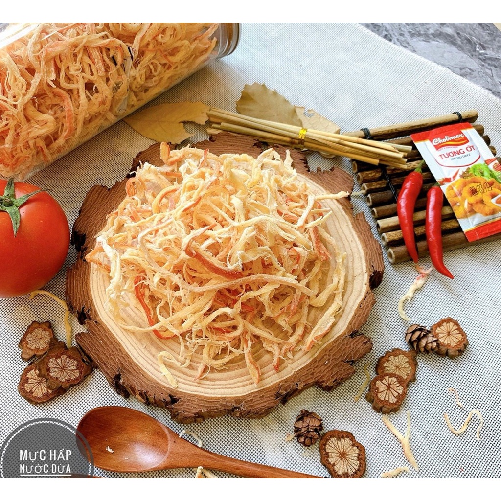 Khô mực xé sợi hấp nước dừa hũ PET 250g siêu ngon đậm vị, đồ ăn vặt VITUS | BigBuy360 - bigbuy360.vn