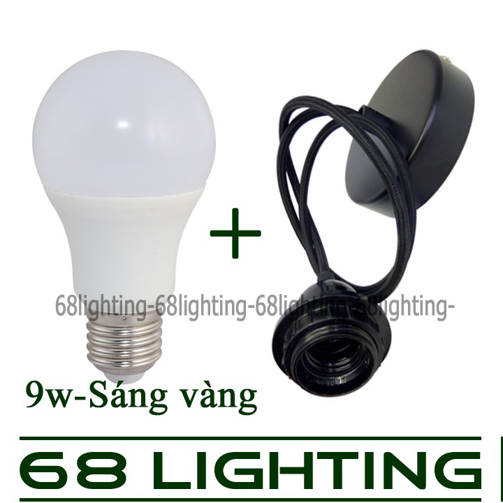 Bộ dây đèn thả trần đơn và bóng đèn Led Bulb 9W trang trí nhà, quán cafe, trà sữa cao cấp 68lighting LP0511 (Sáng Vàng)