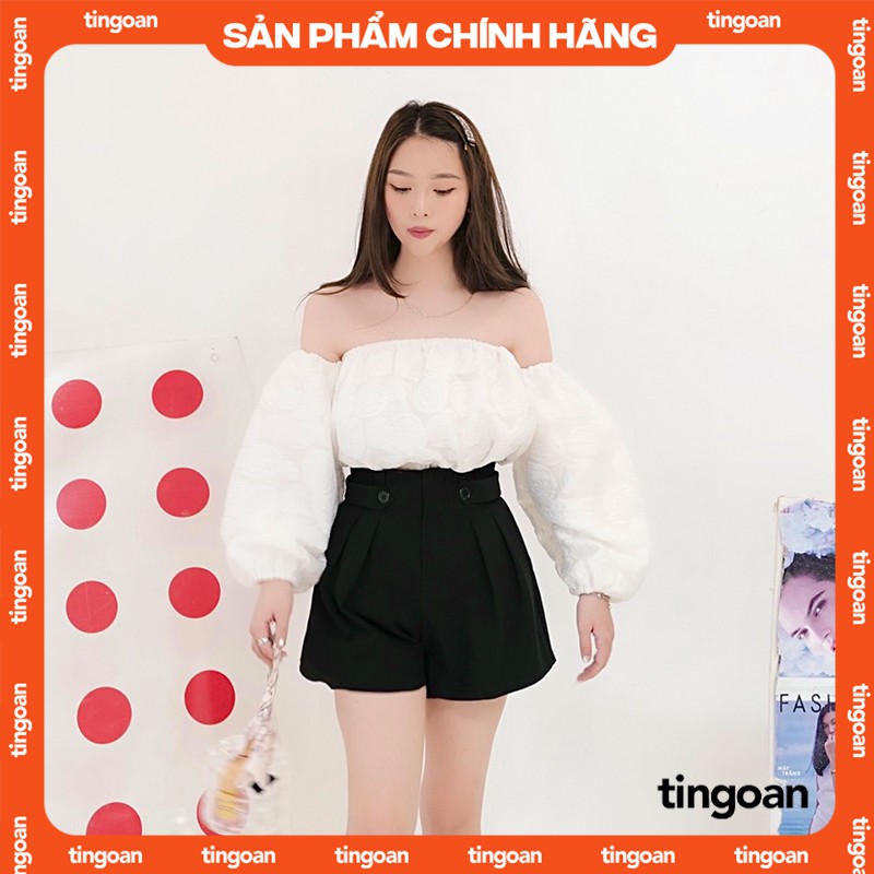 Áo trễ vai croptop tay rời vân hoa hông trắng tingoan VALENTINA OFF/WH